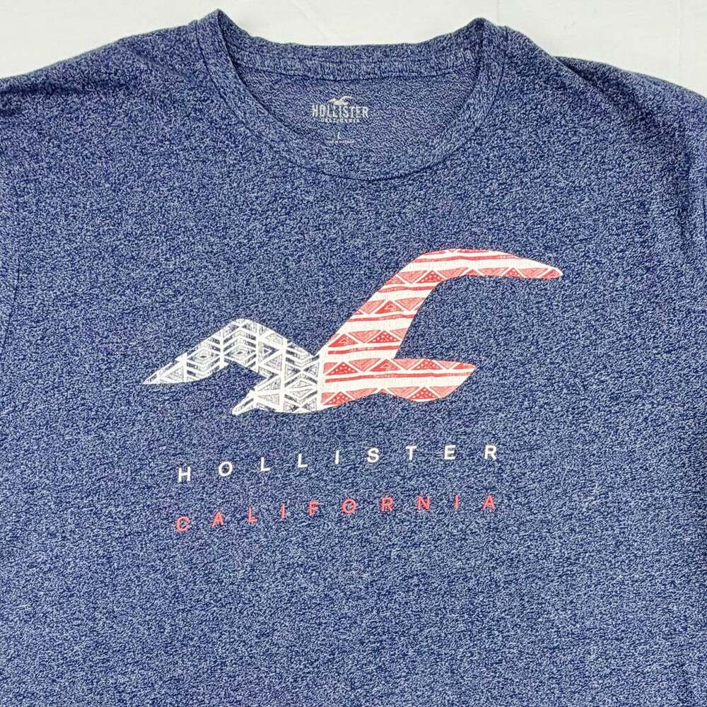 Hollister Graphic T-Shirt Blue Heather Short Sleeve Tee Size Large